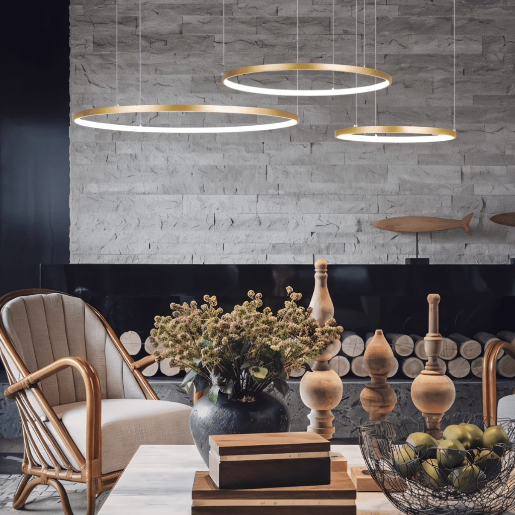 Aurora Circle Chandelier With Soft Halo Lighting Above Dining