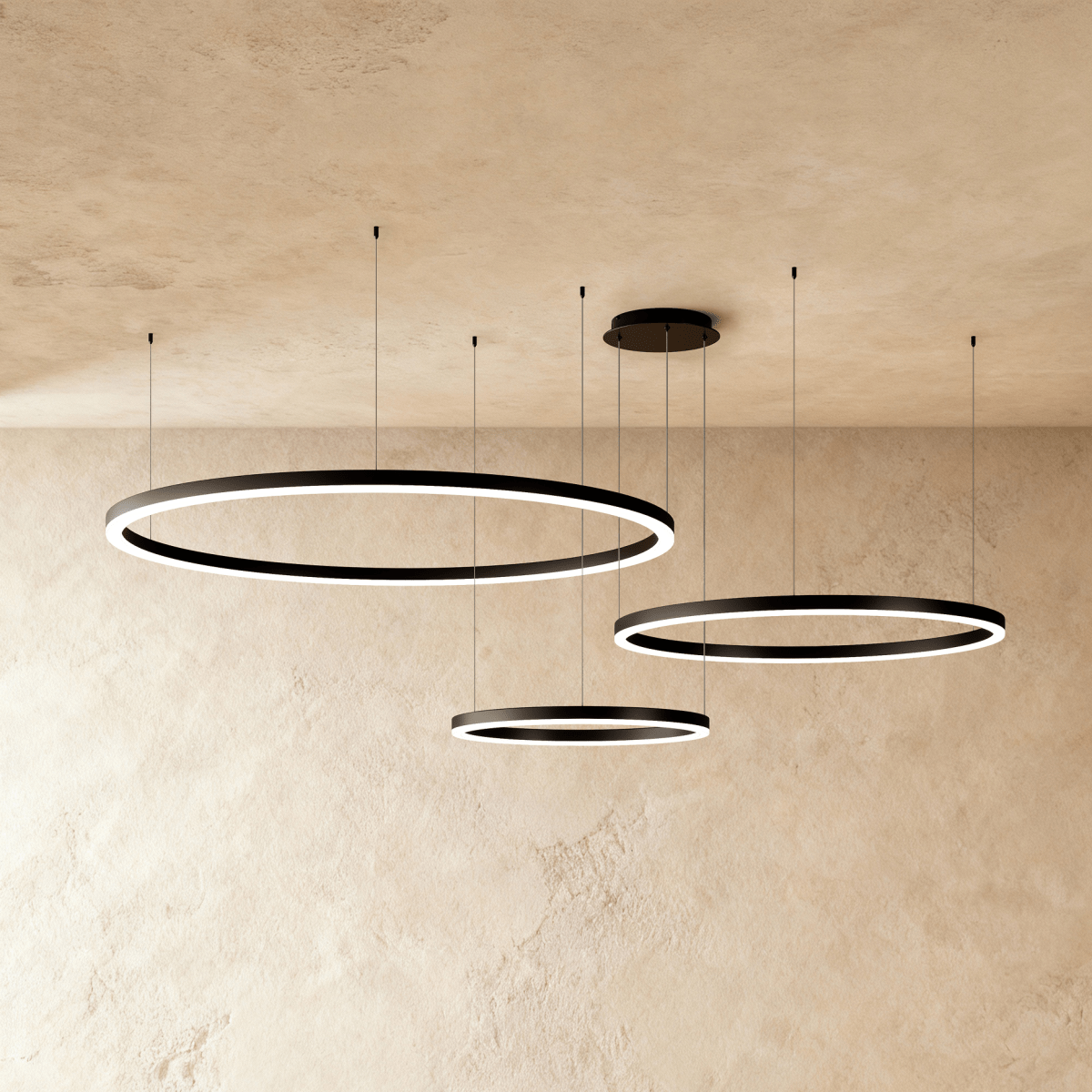 Nova Ring LED Chandelier Polished Black Iron Finish