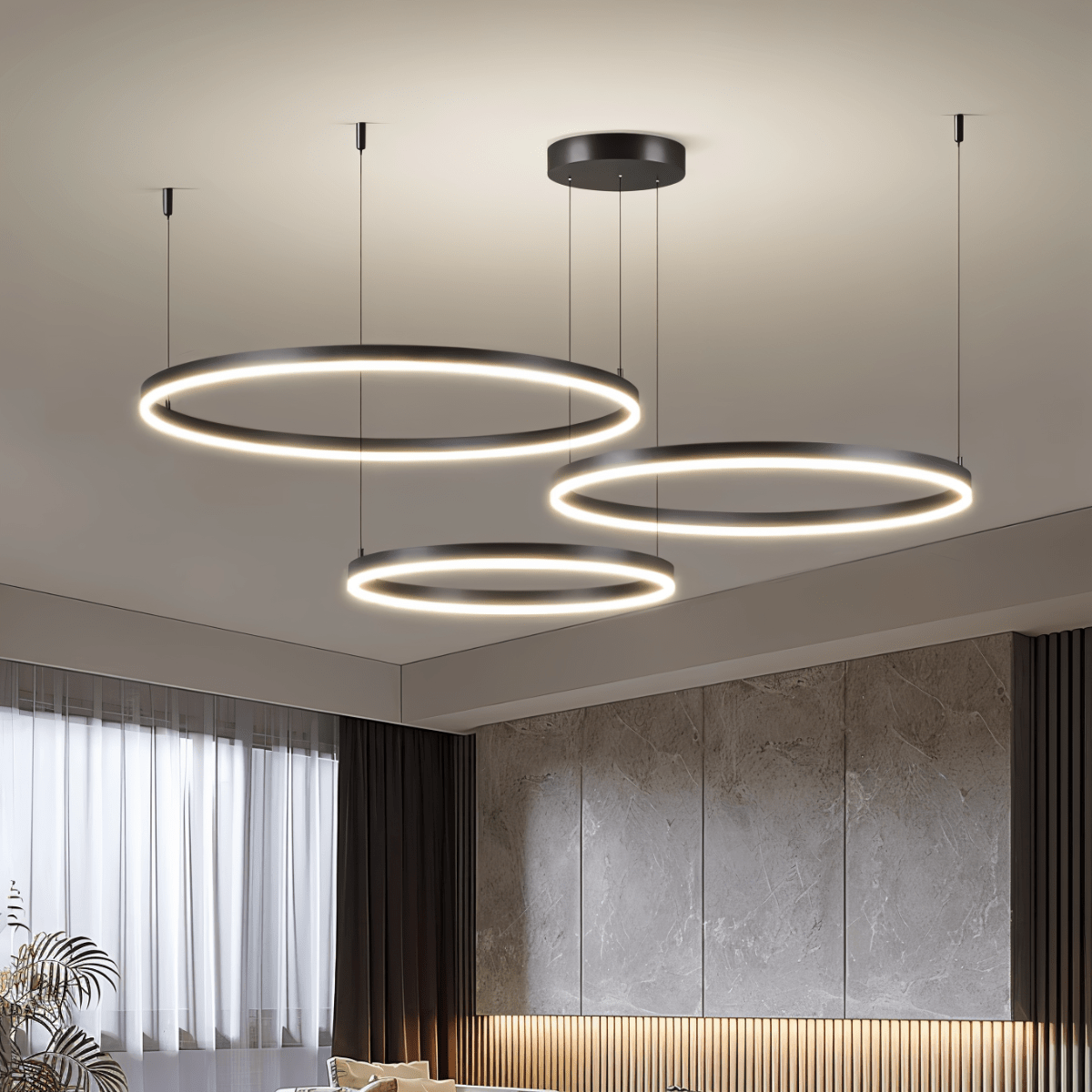 Nova Ring LED Chandelier Polished Black Iron Finish