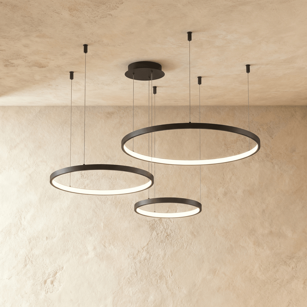 Aurora Circle Chandelier With Soft Halo Lighting Above Dining