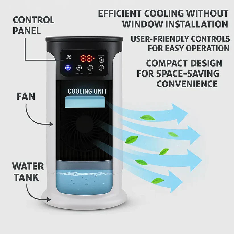 Aire acondicionado portátil Lyra sin ventana con humidificador de niebla fría para habitaciones pequeñas