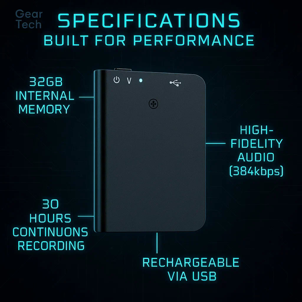 Registratore tascabile ad attivazione vocale, 16 GB di memoria e batteria da 50 ore