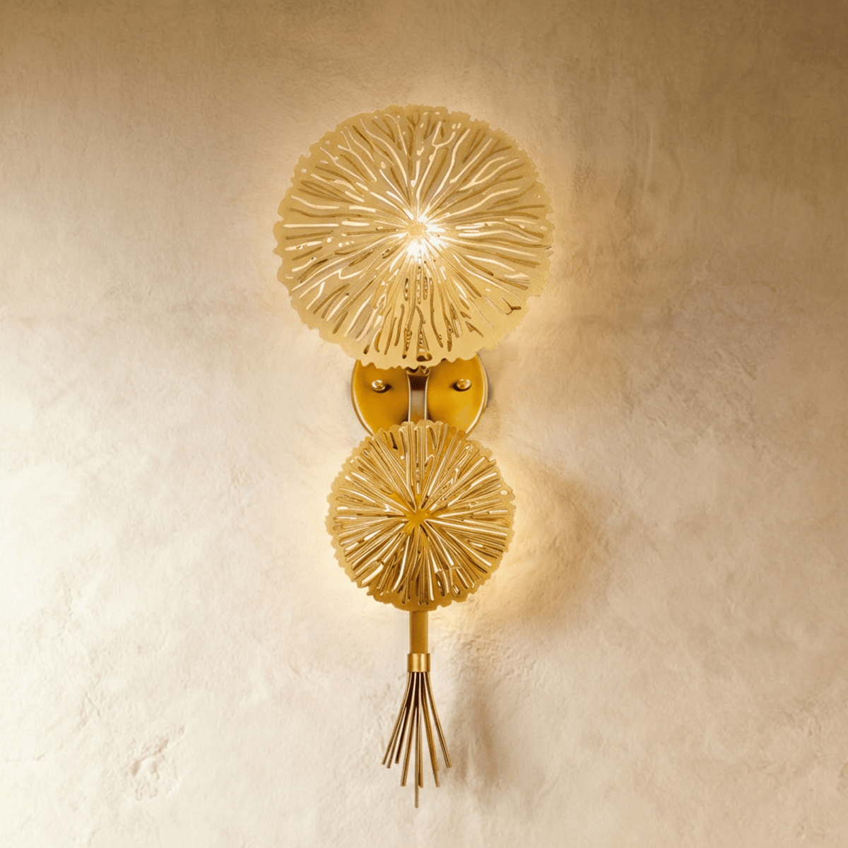 Celestial Aura Metal Wall Art With Warm Gold Glow Illumination