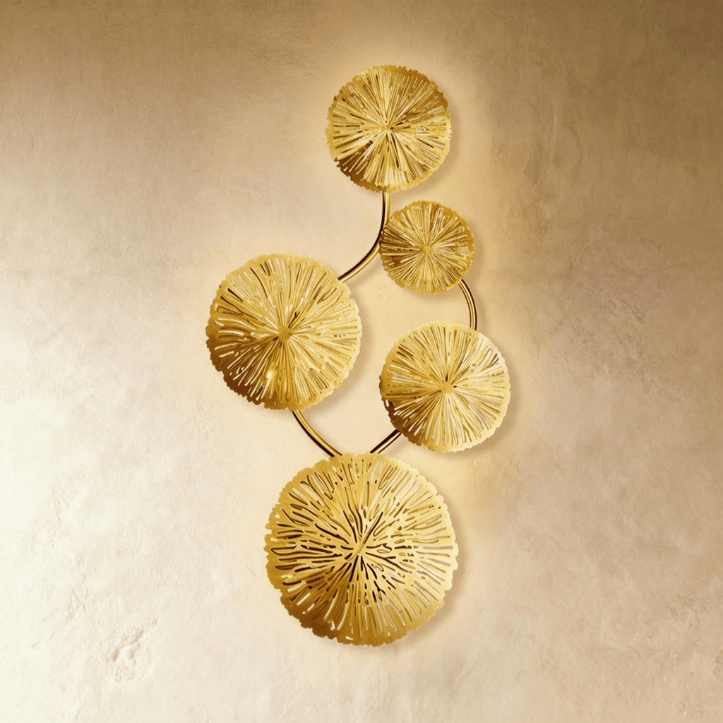 Celestial Aura Metal Wall Art With Warm Gold Glow Illumination