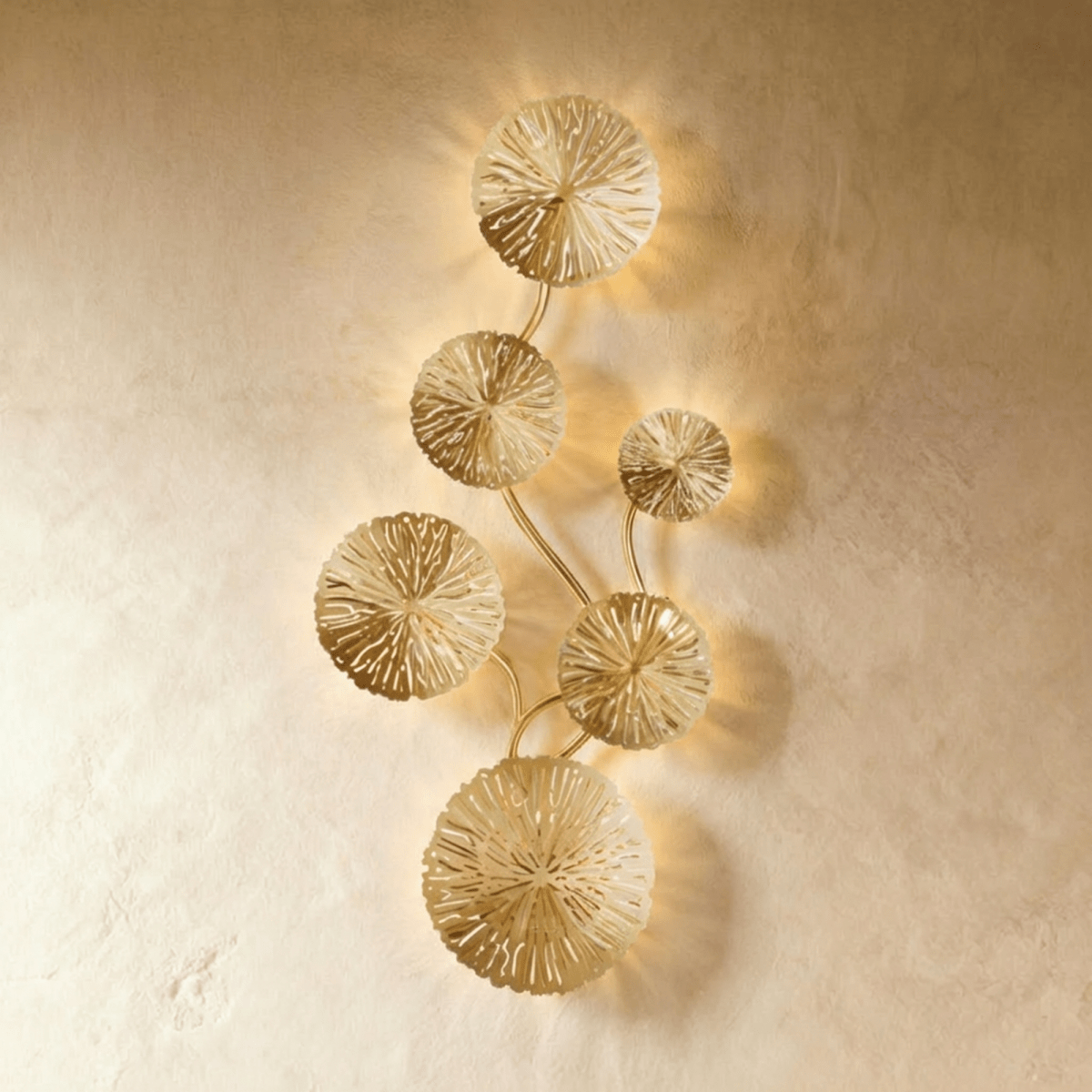 Celestial Aura Metal Wall Art With Warm Gold Glow Illumination