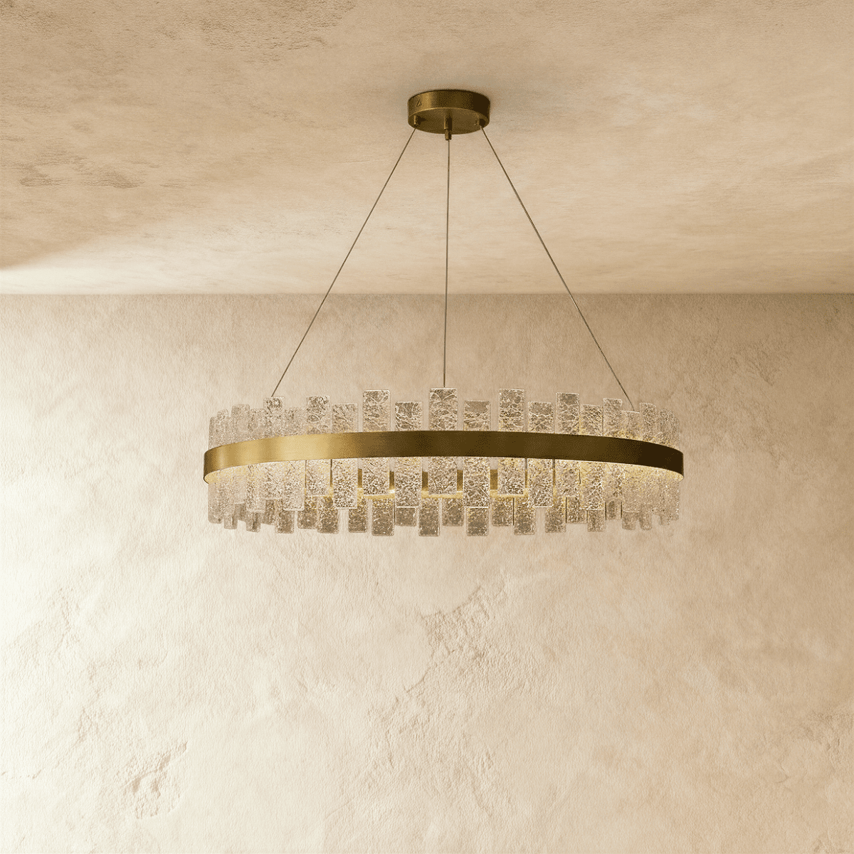 Aurea Copper Lattice Chandelier With Textured Glass Lampshade