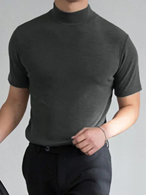 Mock-Neck Slim-Fit T-Shirt for Men, Short-Sleeve Stretch Cotton Tee
