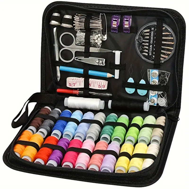 Multicolor Sewing Kit With Case For Everyday Clothing Fixes