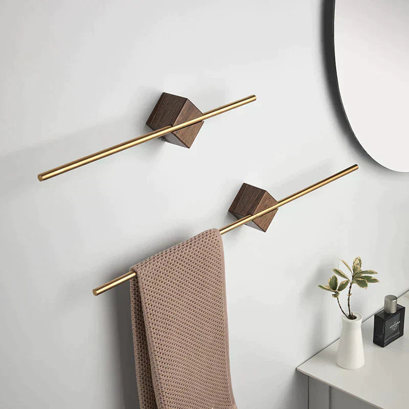 Elmora Towel Holder in Woodgrain-Finish Stainless Steel, Black or Gold