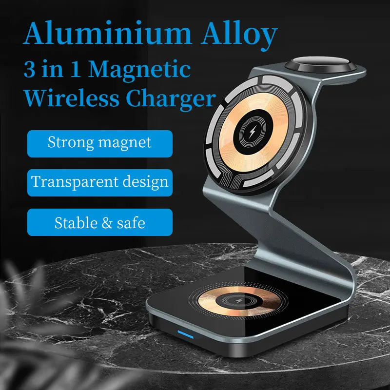 MagnaVolt Magnetic 3-in-1 Charging Stand for iPhone, Apple Watch & AirPods