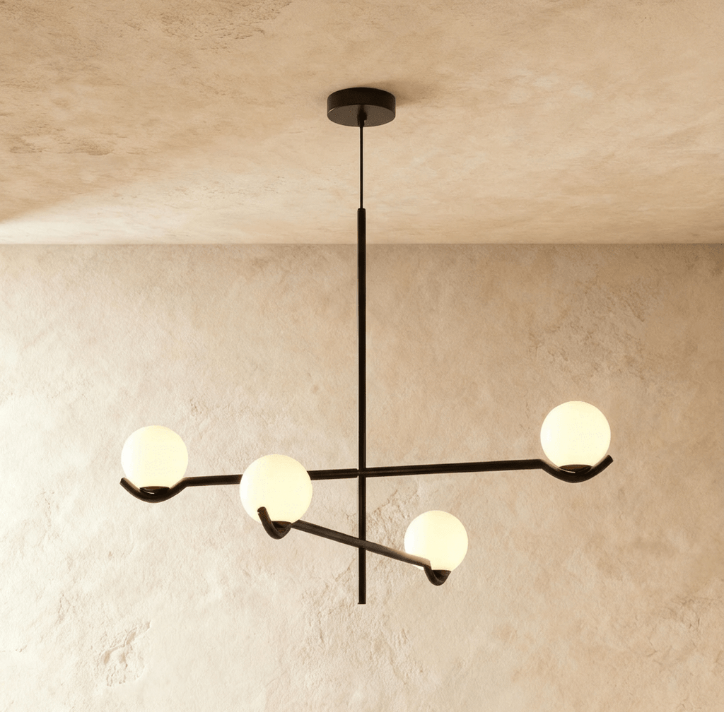 Trio Globe Glass Pendant Light With Slim Iron Rod For Warm Modern Interiors