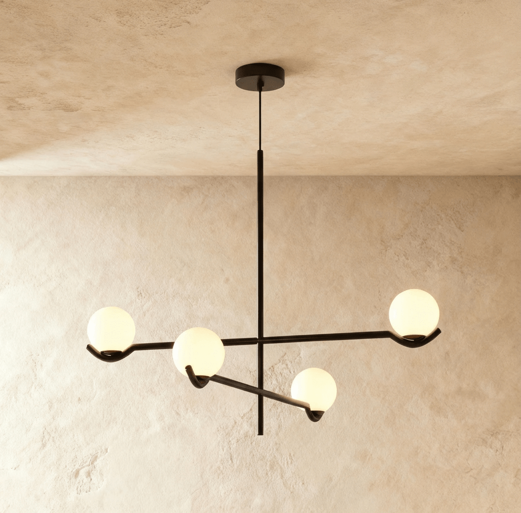 Trio Globe Glass Pendant Light With Slim Iron Rod For Warm Modern Interiors