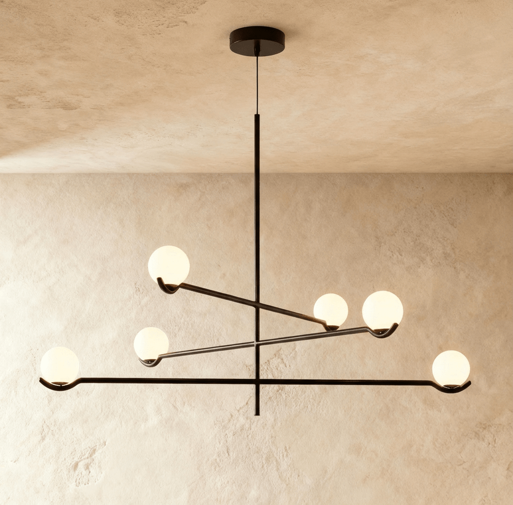 Trio Globe Glass Pendant Light With Slim Iron Rod For Warm Modern Interiors
