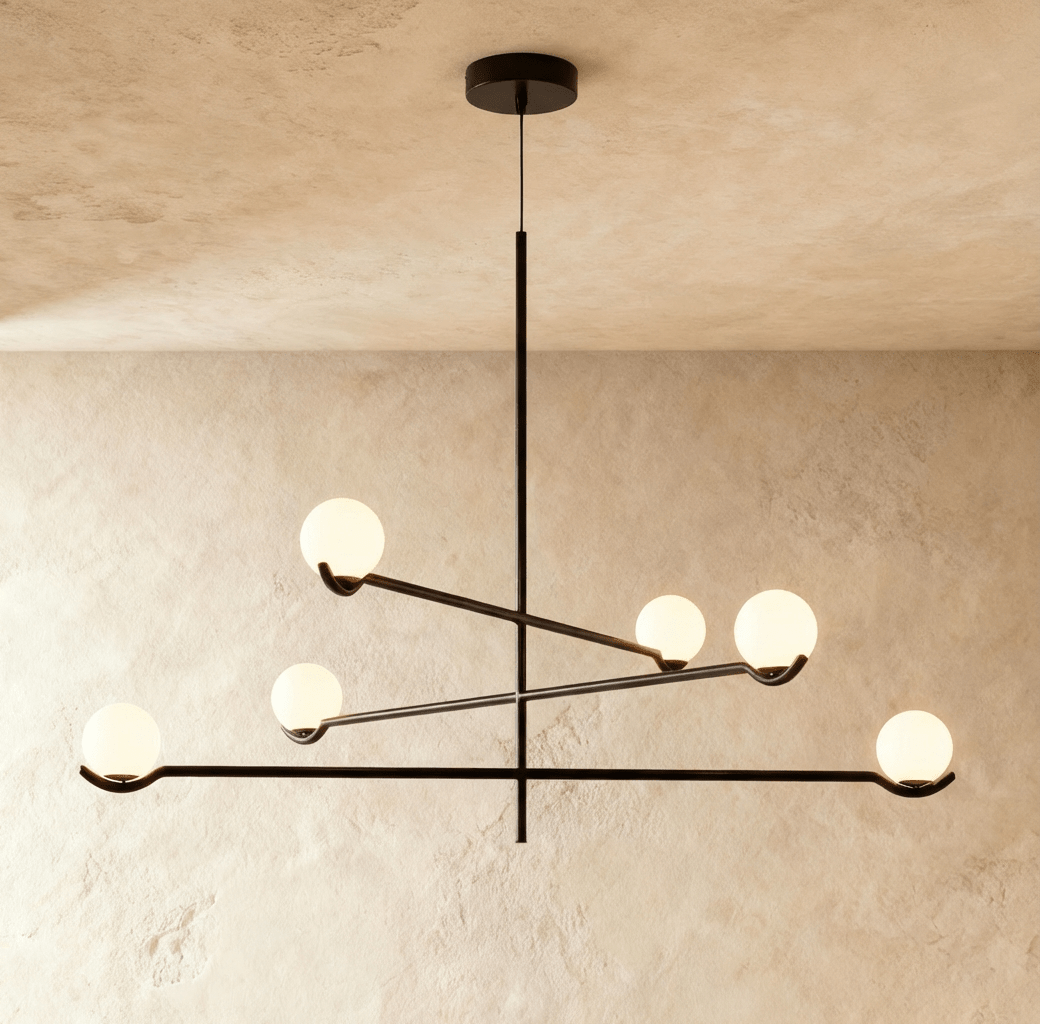 Trio Globe Glass Pendant Light With Slim Iron Rod For Warm Modern Interiors