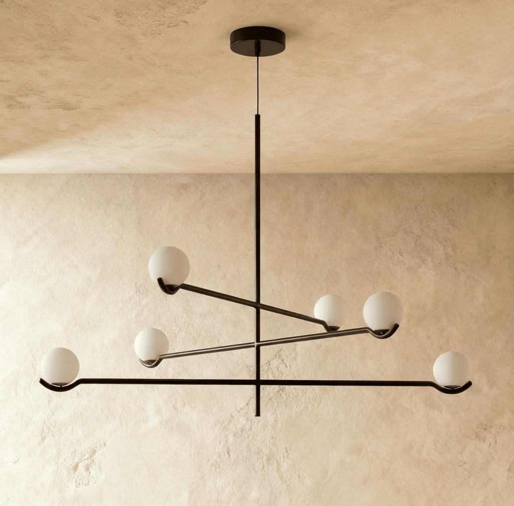 Trio Globe Glass Pendant Light With Slim Iron Rod For Warm Modern Interiors