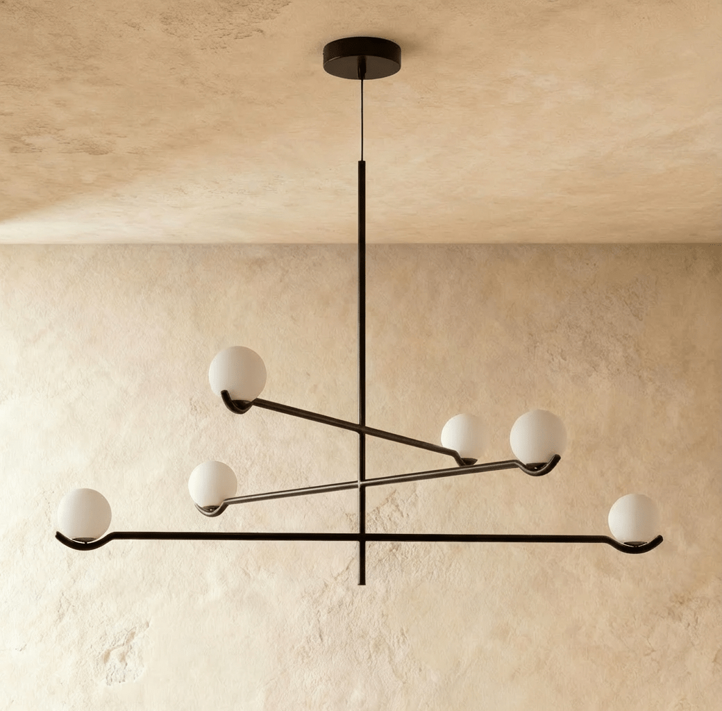 Trio Globe Glass Pendant Light With Slim Iron Rod For Warm Modern Interiors