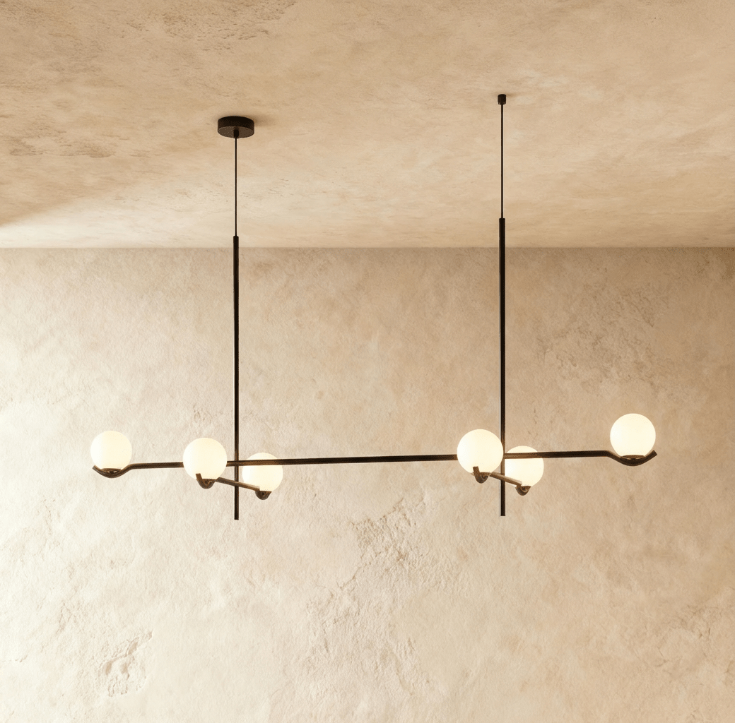 Trio Globe Glass Pendant Light With Slim Iron Rod For Warm Modern Interiors