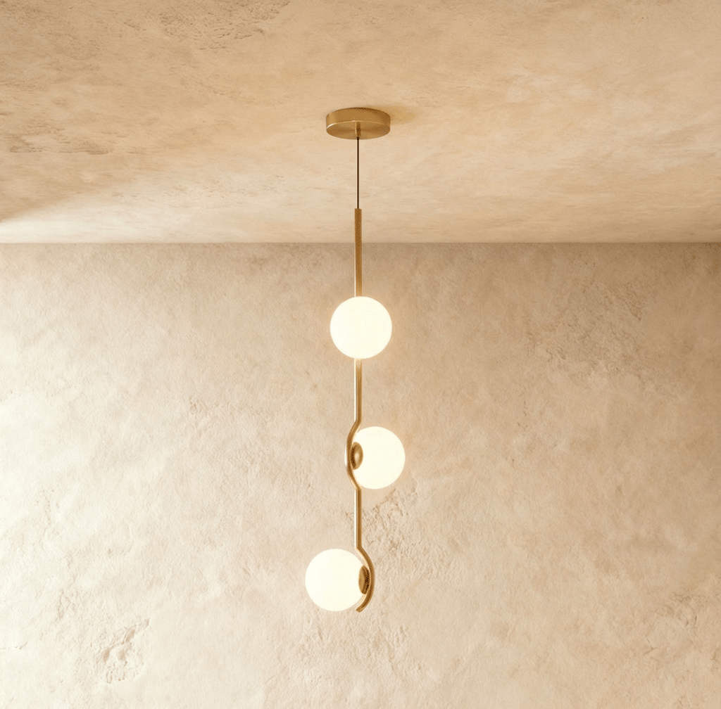 Trio Globe Glass Pendant Light With Slim Iron Rod For Warm Modern Interiors