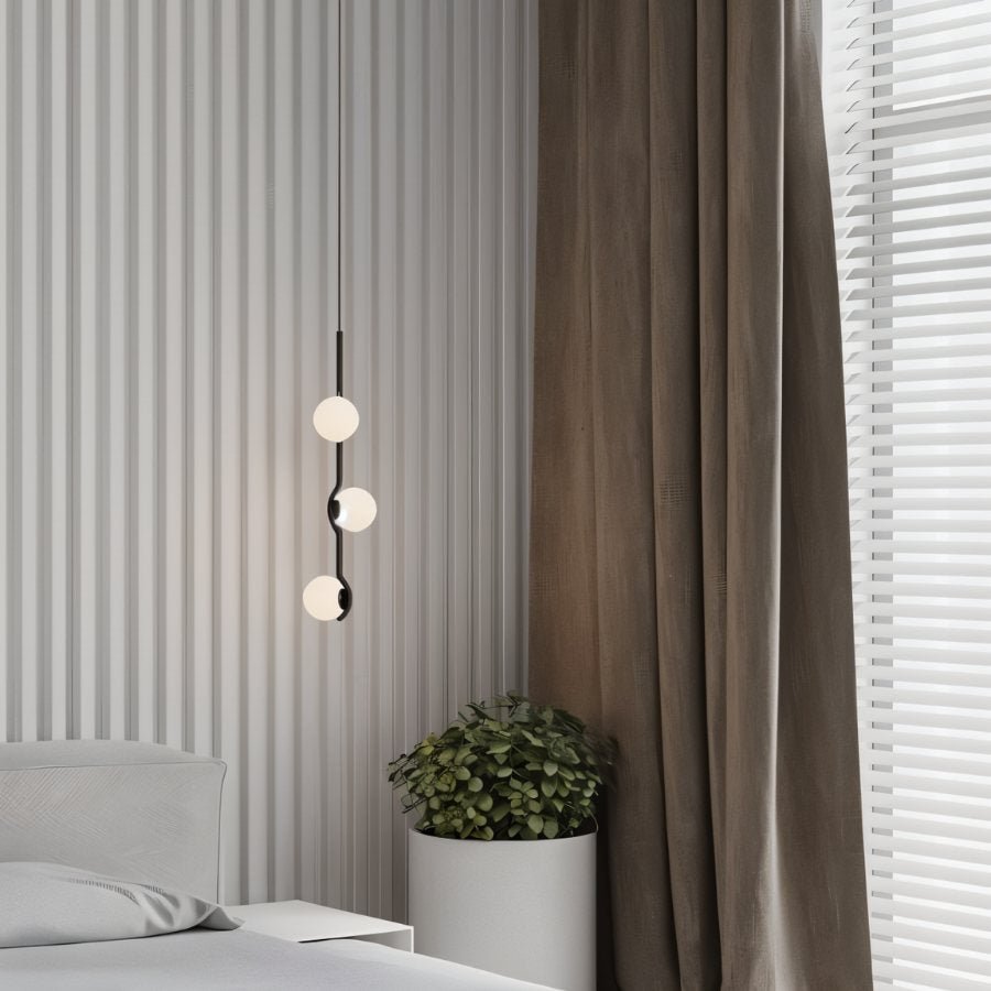 Trio Globe Glass Pendant Light With Slim Iron Rod For Warm Modern Interiors