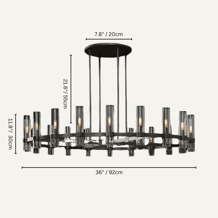 AuroraCurve Glass And Metal Chandelier With Soft Industrial Glow
