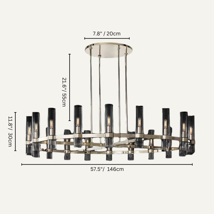 AuroraCurve Glass And Metal Chandelier With Soft Industrial Glow