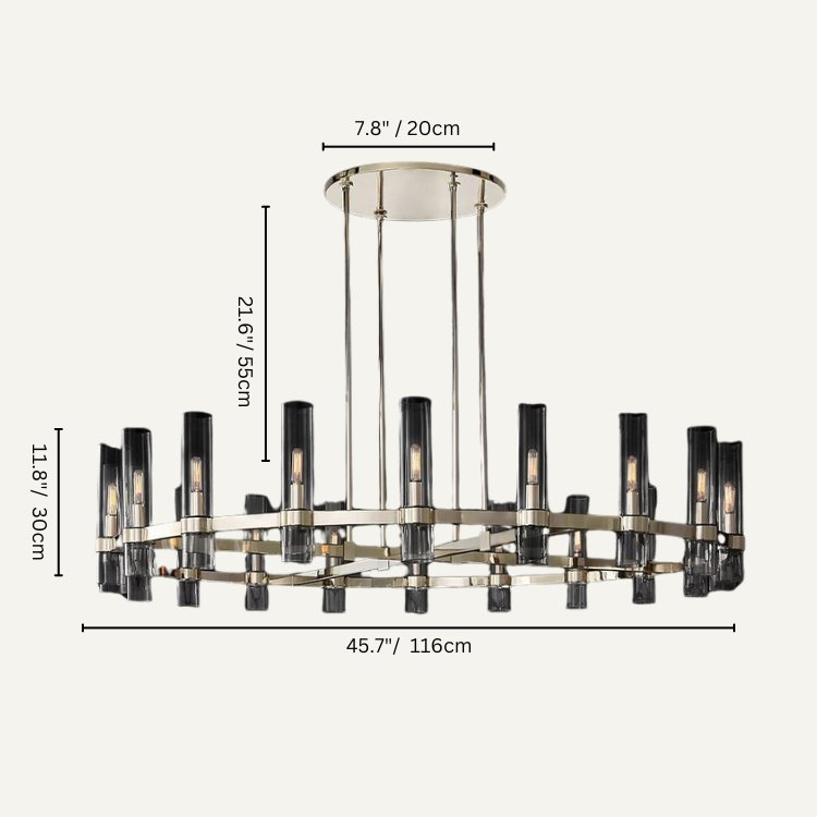 AuroraCurve Glass And Metal Chandelier With Soft Industrial Glow