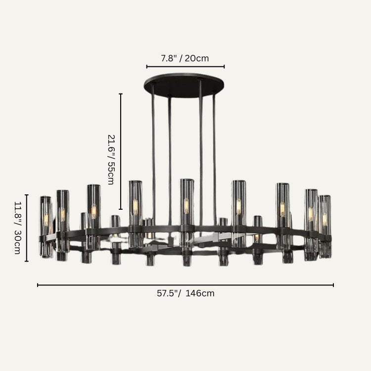 AuroraCurve Glass And Metal Chandelier With Soft Industrial Glow