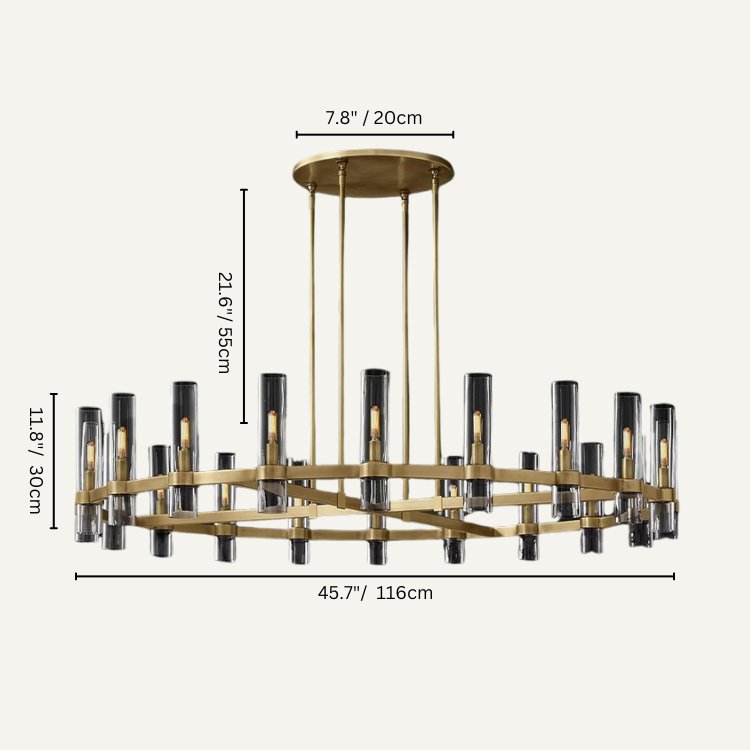 AuroraCurve Glass And Metal Chandelier With Soft Industrial Glow