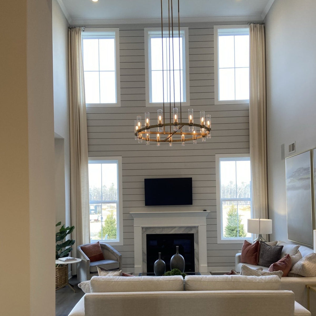 AuroraCurve Glass And Metal Chandelier With Soft Industrial Glow