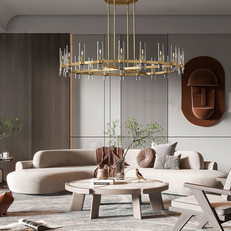 AuroraCurve Glass And Metal Chandelier With Soft Industrial Glow
