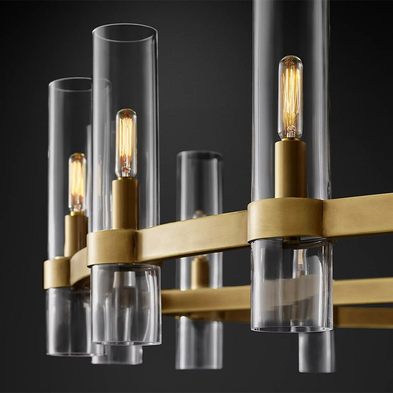 AuroraCurve Glass And Metal Chandelier With Soft Industrial Glow