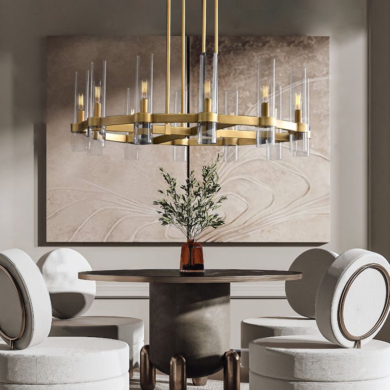 AuroraCurve Glass And Metal Chandelier With Soft Industrial Glow