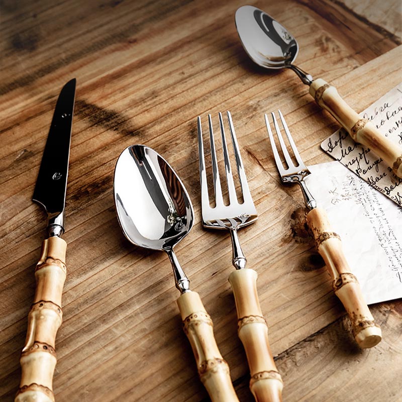 Bamboo & Stainless Steel Flatware Set, Eco-Friendly Dining Cutlery