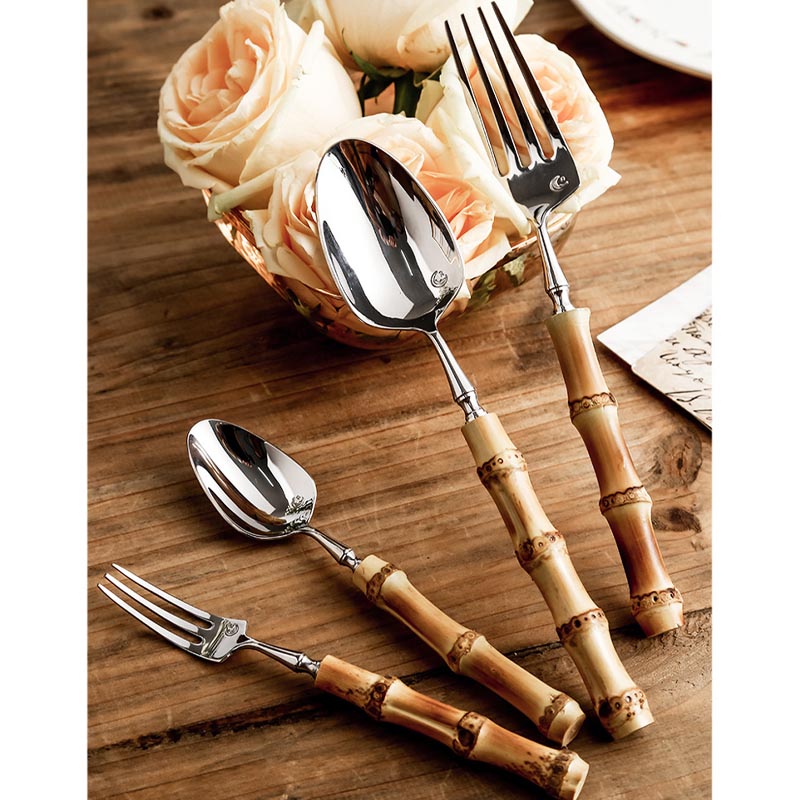 Bamboo & Stainless Steel Flatware Set, Eco-Friendly Dining Cutlery