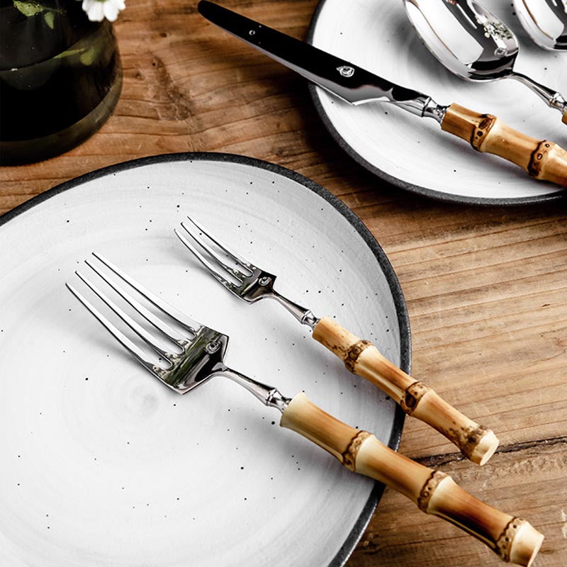 Bamboo & Stainless Steel Flatware Set, Eco-Friendly Dining Cutlery