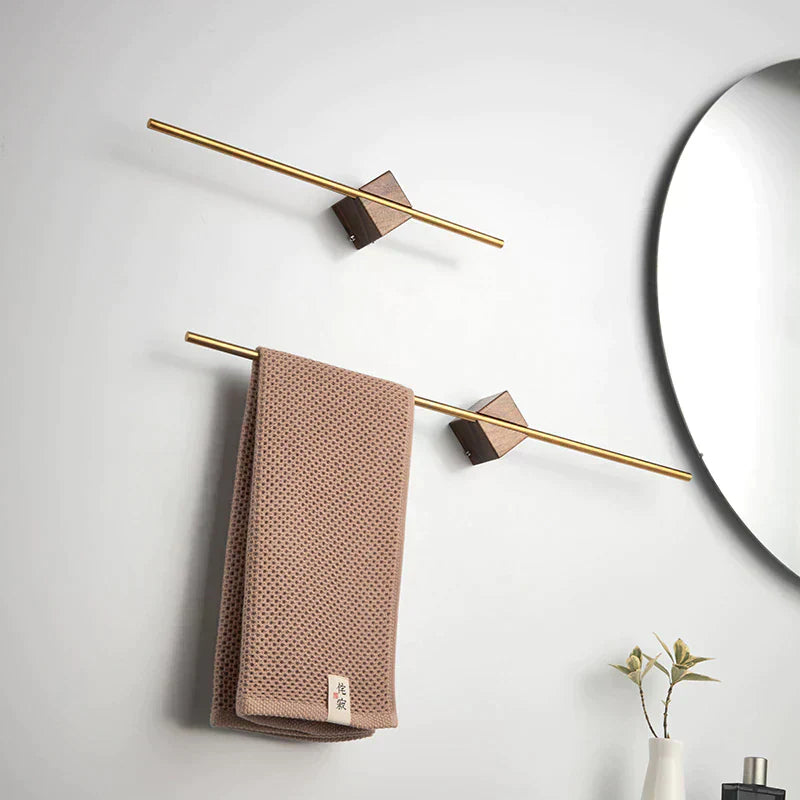 Elmora Towel Holder in Woodgrain-Finish Stainless Steel, Black or Gold