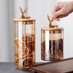 Amber Glass Jar Set, Elowen Stag 3-Piece, Gold Lids