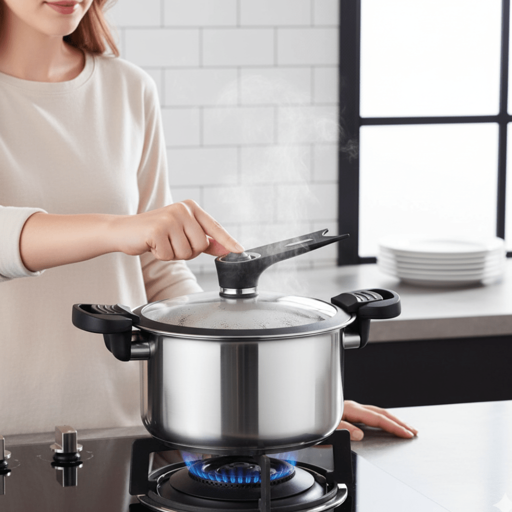 Panela de Pressão Compacta em Aço Inoxidável para Refeições Rápidas em Qualquer Lugar - Fioriscas
