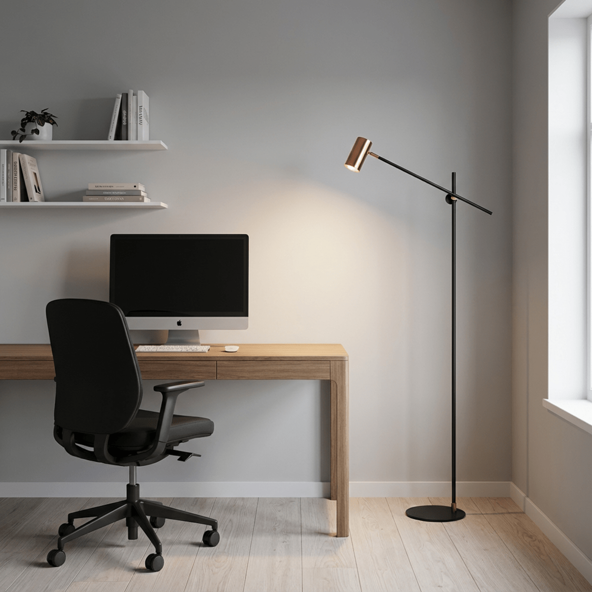 LumaArc Steel Floor Lamp With Adjustable Arm For Contemporary Spaces