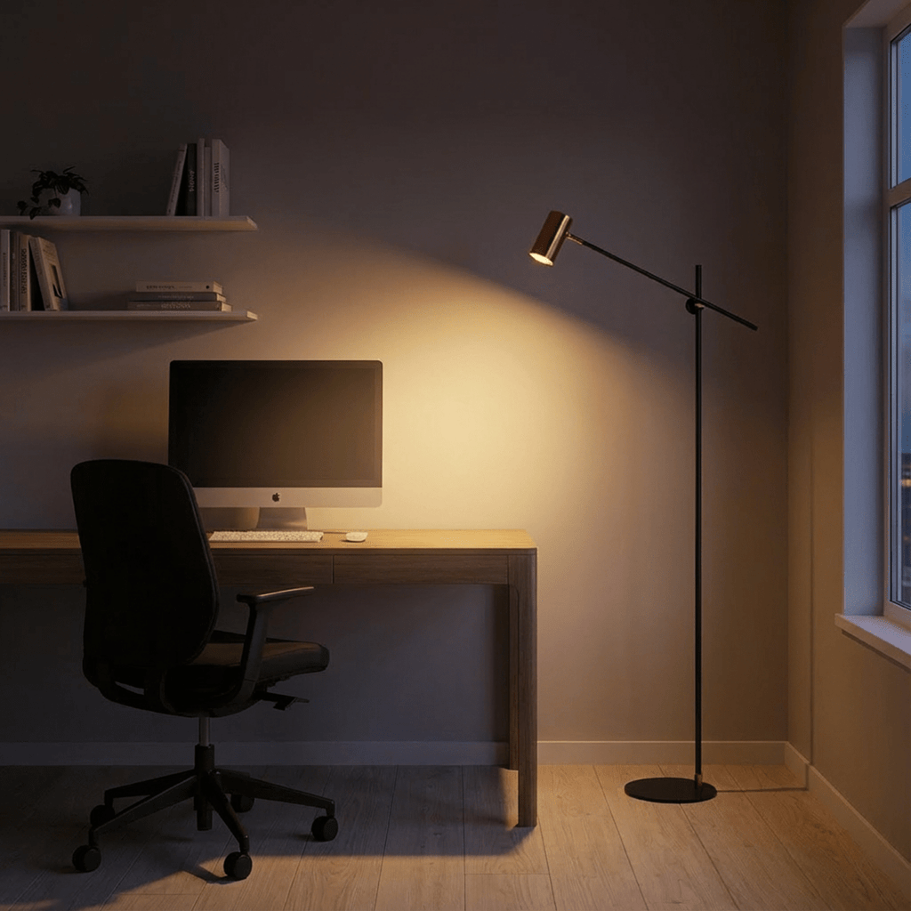 LumaArc Steel Floor Lamp With Adjustable Arm For Contemporary Spaces