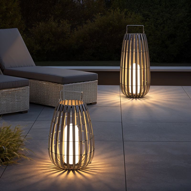 Luxe Rattan Outdoor Lantern With Portable Stainless Steel Handle