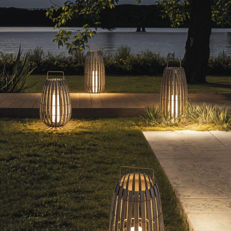 Luxe Rattan Outdoor Lantern With Portable Stainless Steel Handle