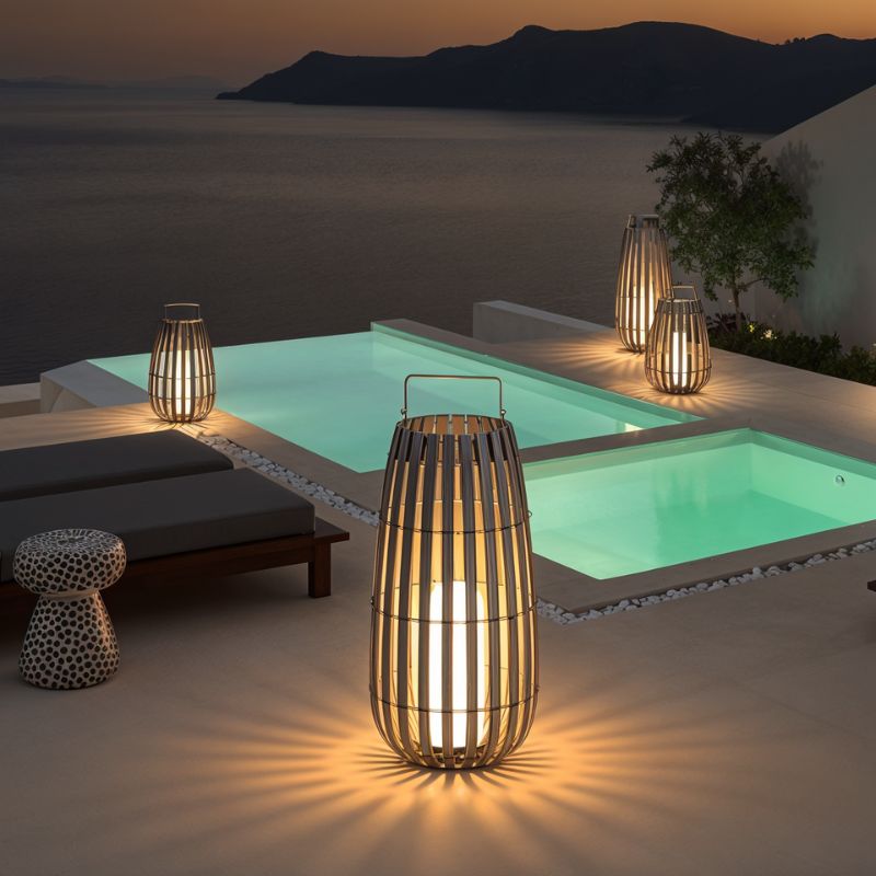 Luxe Rattan Outdoor Lantern With Portable Stainless Steel Handle