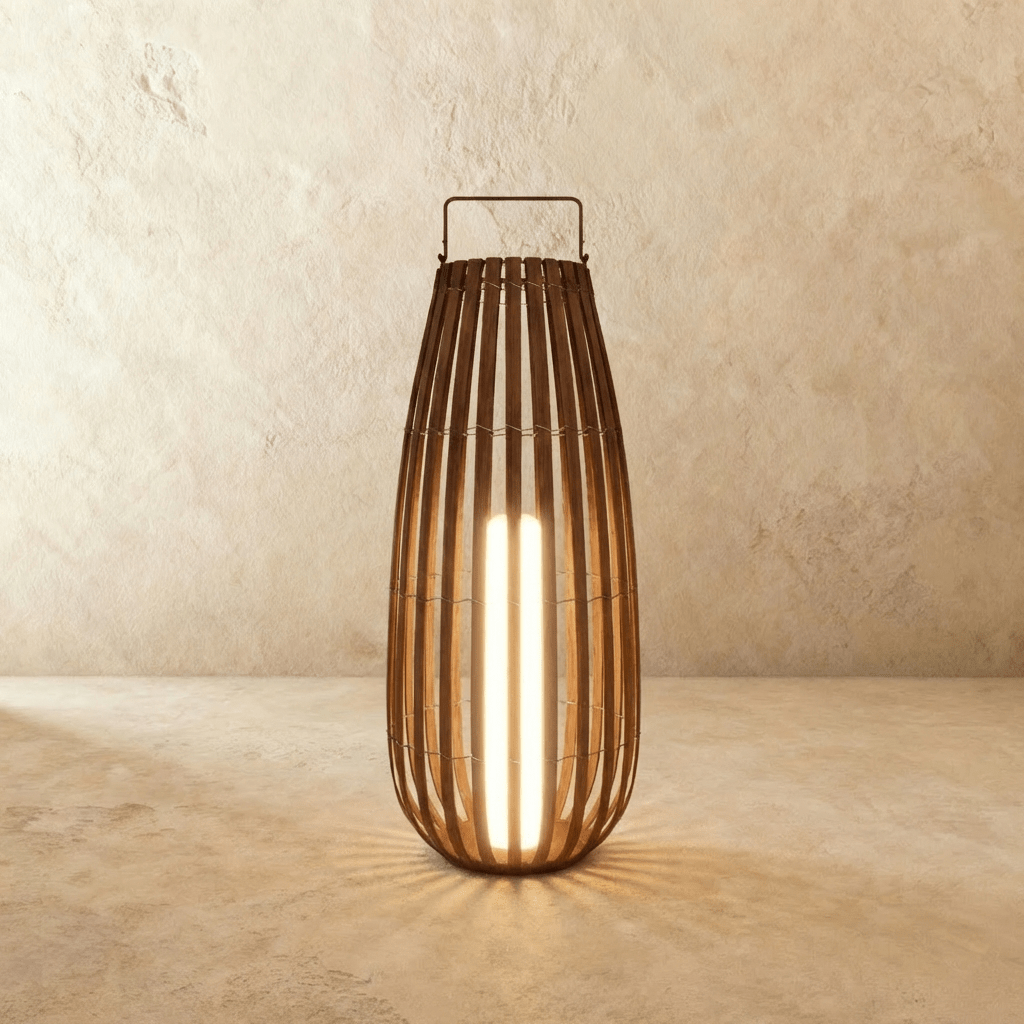 Luxe Rattan Outdoor Lantern With Portable Stainless Steel Handle