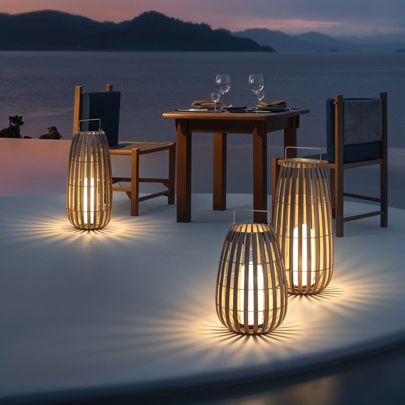 Luxe Rattan Outdoor Lantern With Portable Stainless Steel Handle