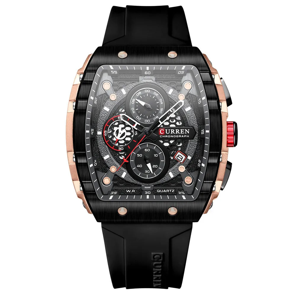 Relógio Cronógrafo Vareno, Data Automática, Bracelete de Silicone, 6 Cores