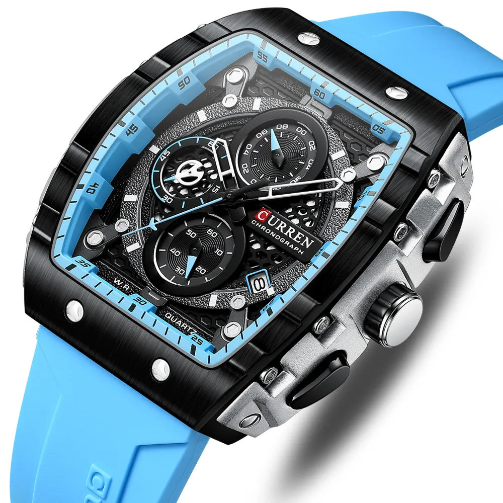Relógio Cronógrafo Vareno, Data Automática, Bracelete de Silicone, 6 Cores