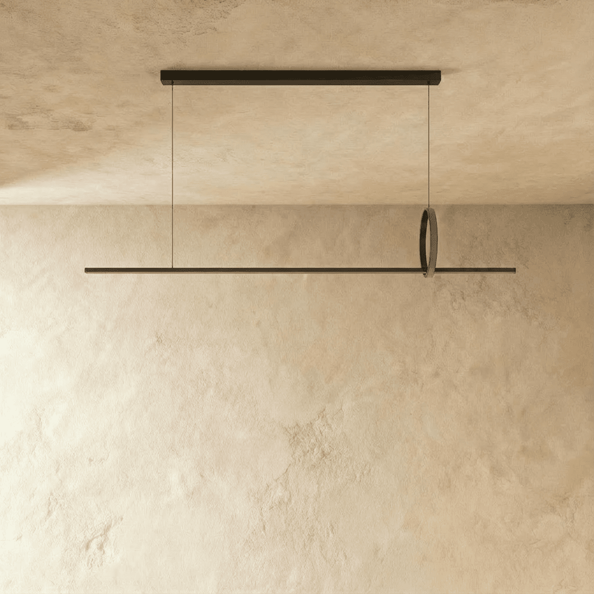 Copper Frame Pendant Light With Circular Loop Suspension