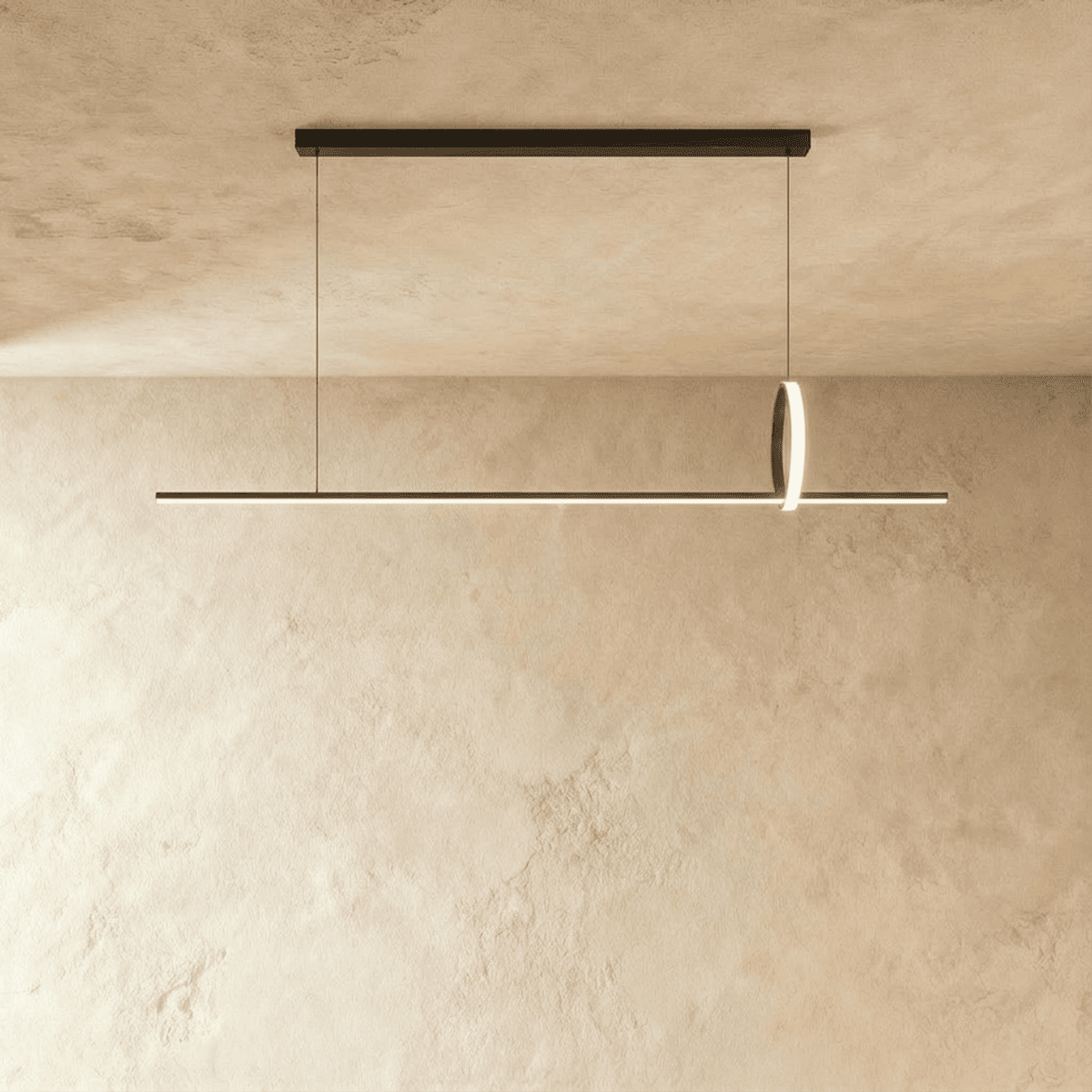 Copper Frame Pendant Light With Circular Loop Suspension