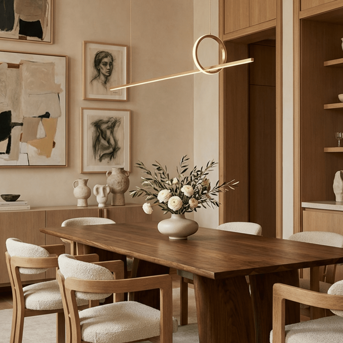 Copper Frame Pendant Light With Circular Loop Suspension